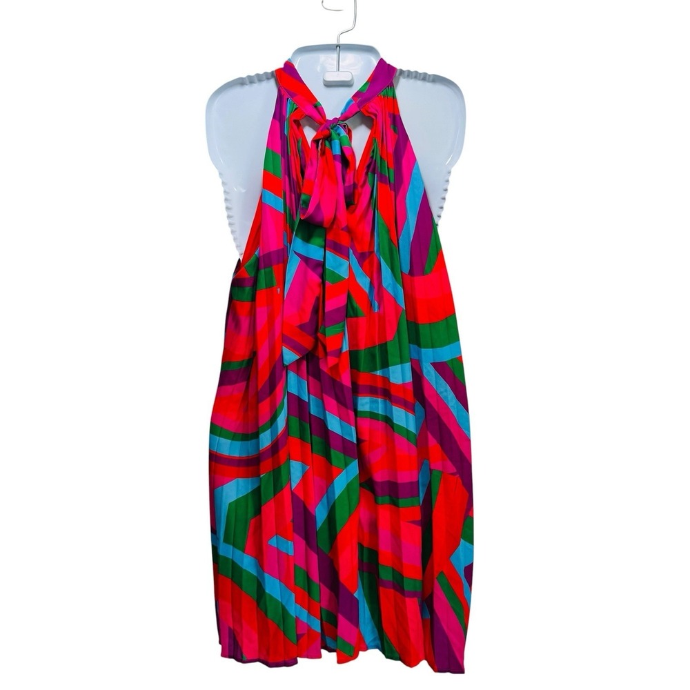 Flying Tomato Halter Trapeze Swing Pleated Resort Short Summer Party Dress L - Picture 3 of 9